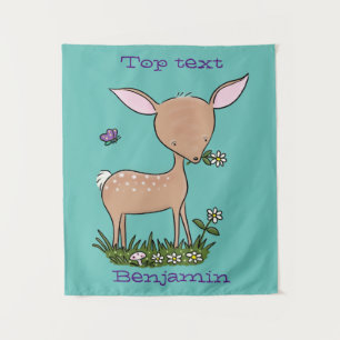 Cute happy baby deer cartoon illustration tapestry