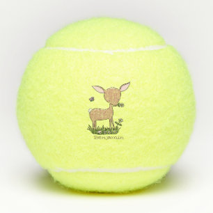 Cute happy baby deer cartoon illustration tennis balls