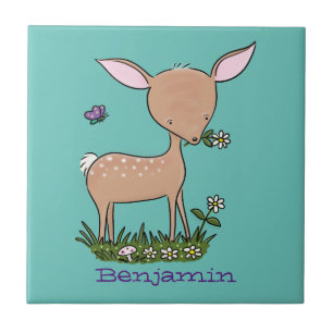 Cute happy baby deer cartoon illustration tile
