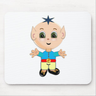 Cute happy baby elf in blue and yellow clothes mouse mat
