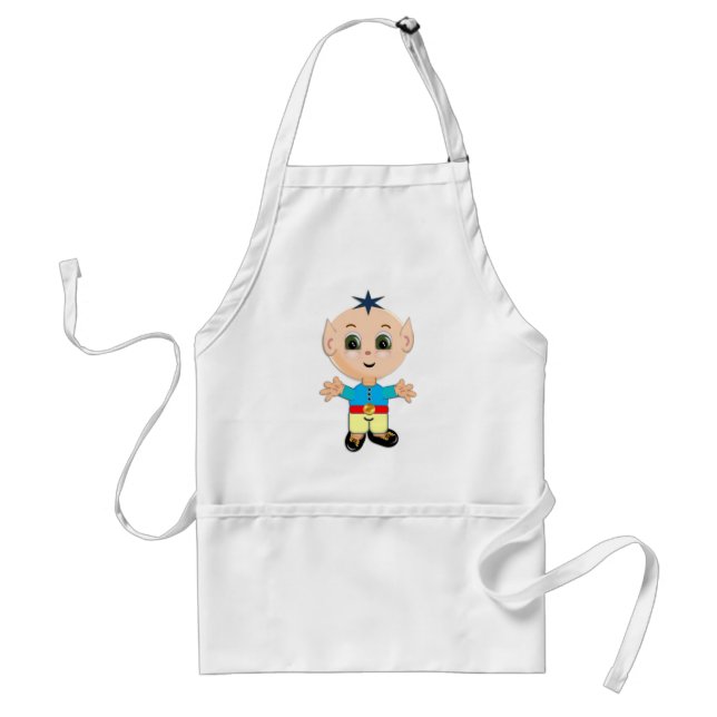 Cute happy baby elf in blue and yellow clothes standard apron (Front)