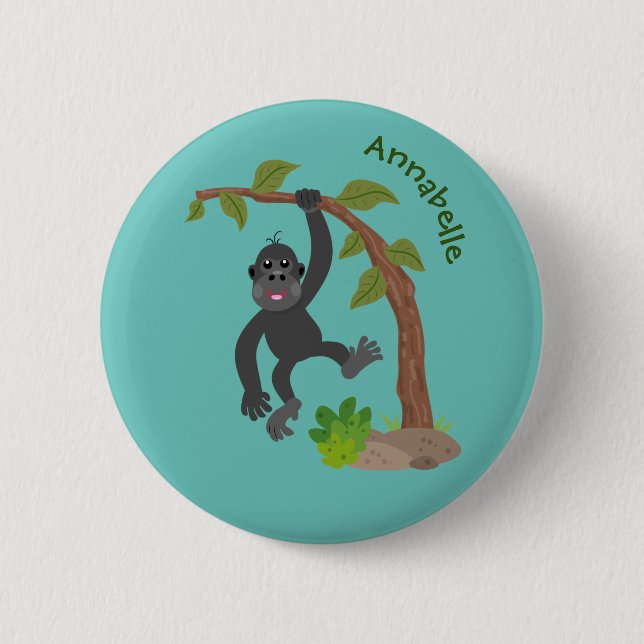 Cute happy baby gorilla cartoon illustration 6 cm round badge (Front)