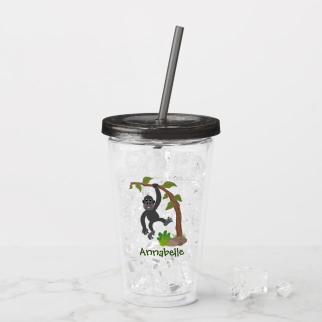 Cute happy baby gorilla cartoon illustration acrylic tumbler (Back Ice)