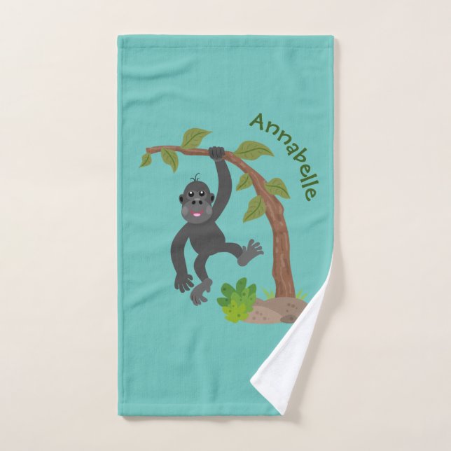 Cute happy baby gorilla cartoon illustration bath towel set (Hand Towel)