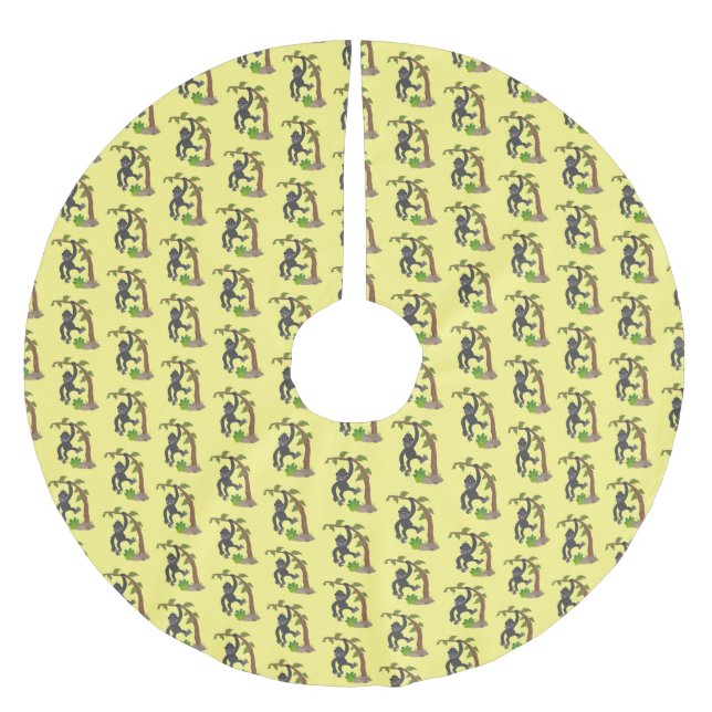 Cute happy baby gorilla cartoon illustration brushed polyester tree skirt (Front)