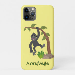 Cute happy baby gorilla cartoon illustration iPhone 11 pro case