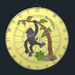 Cute happy baby gorilla cartoon illustration dartboard<br><div class="desc">This cute gorilla youngster is hanging from a tree branch. Drawn in cute cartoon illustration style.</div>