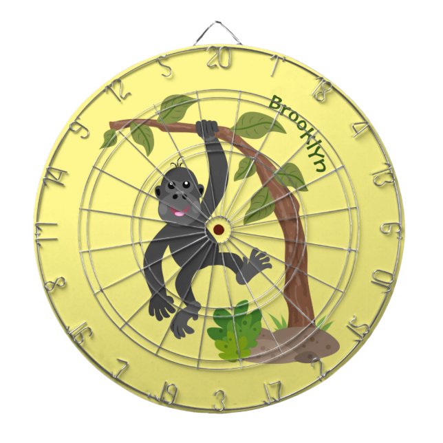 Cute happy baby gorilla cartoon illustration dartboard (Front)