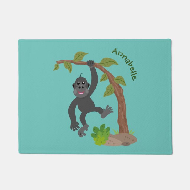 Cute happy baby gorilla cartoon illustration doormat (Front)