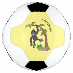 Cute happy baby gorilla cartoon illustration football
