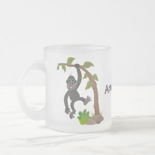 Cute happy baby gorilla cartoon illustration frosted glass coffee mug
