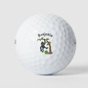 Cute happy baby gorilla cartoon illustration golf balls