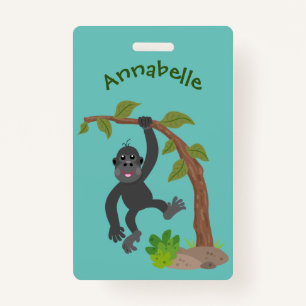 Cute happy baby gorilla cartoon illustration ID badge