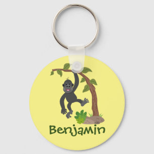 Cute happy baby gorilla cartoon illustration key ring