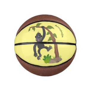 Cute happy baby gorilla cartoon illustration mini basketball