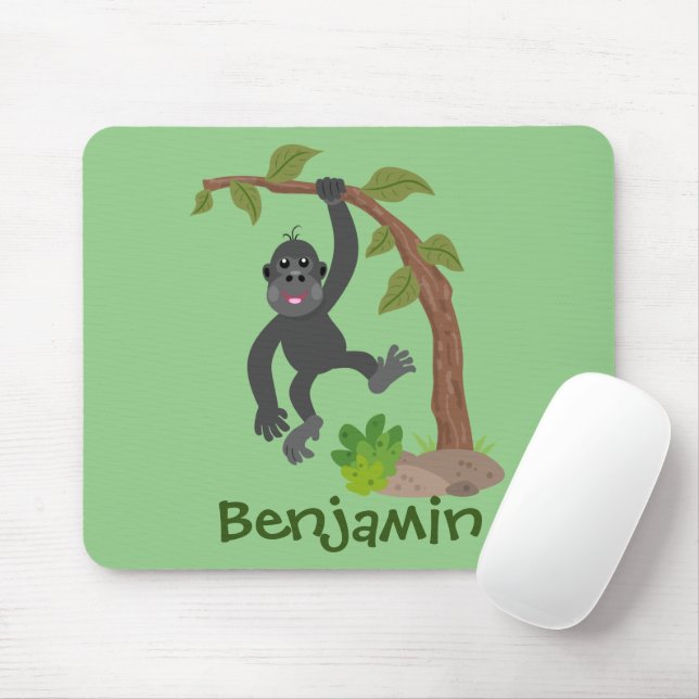 Cute happy baby gorilla cartoon illustration mouse mat (With Mouse)