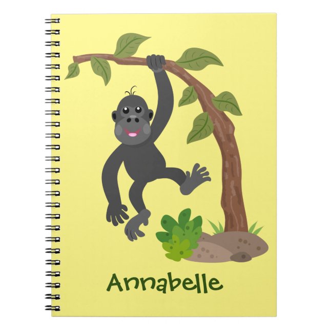 Cute happy baby gorilla cartoon illustration notebook (Front)