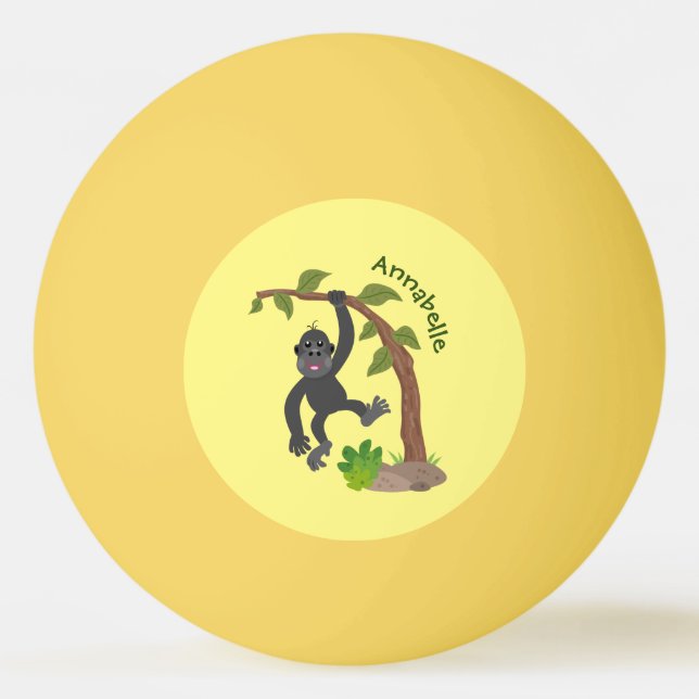 Cute happy baby gorilla cartoon illustration ping pong ball (Front)