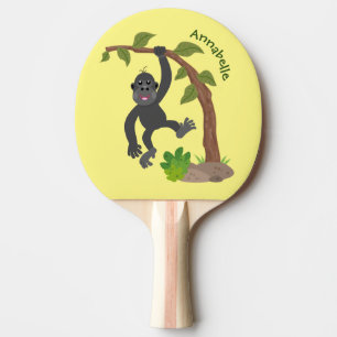 Cute happy baby gorilla cartoon illustration ping pong paddle