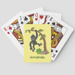 Cute happy baby gorilla cartoon illustration playing cards