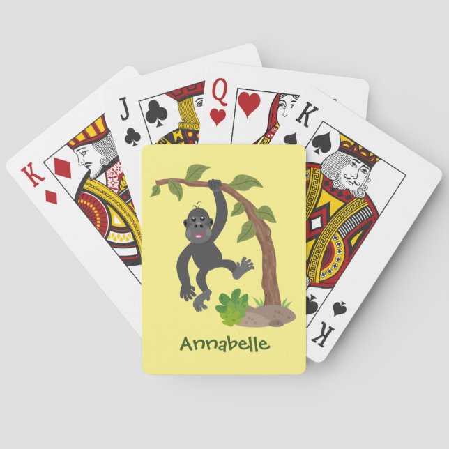 Cute happy baby gorilla cartoon illustration playing cards (Back)