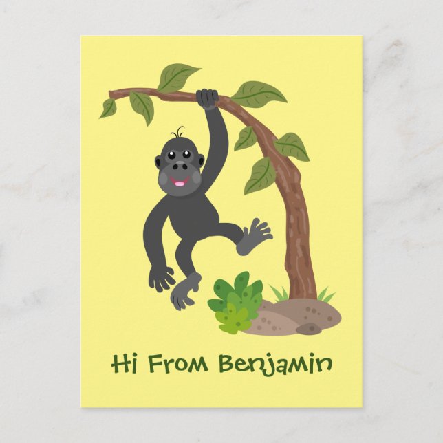 Cute happy baby gorilla cartoon illustration postcard (Front)