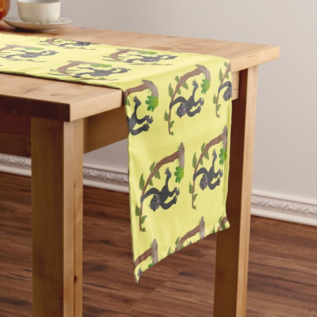 Cute happy baby gorilla cartoon illustration short table runner (In Situ)