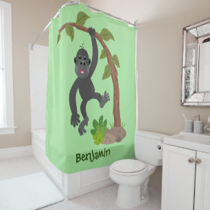 Cute happy baby gorilla cartoon illustration shower curtain