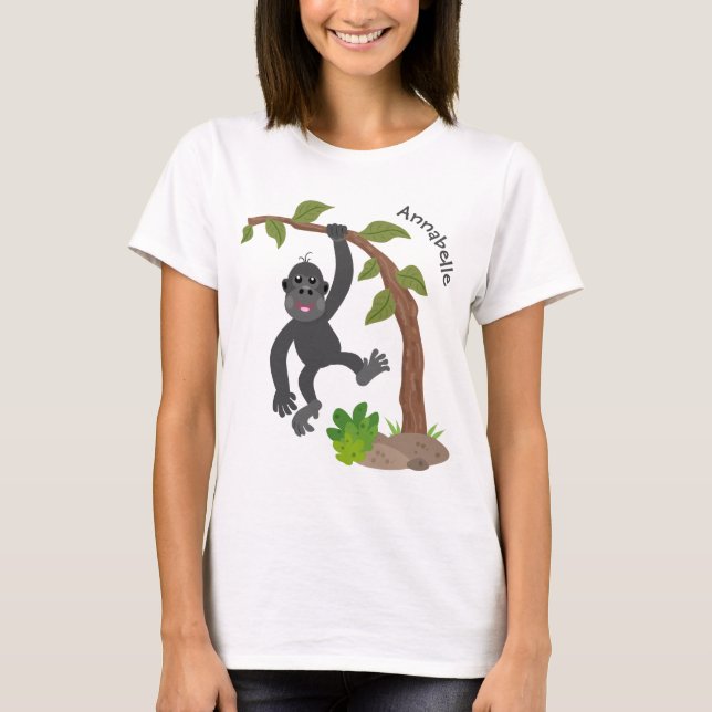 Cute happy baby gorilla cartoon illustration T-Shirt (Front)