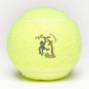 Cute happy baby gorilla cartoon illustration tennis balls