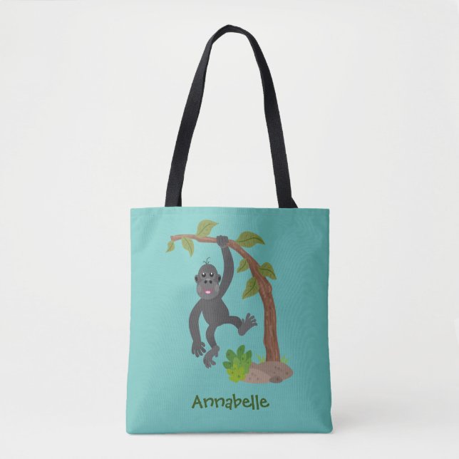 Cute happy baby gorilla cartoon illustration tote bag (Front)