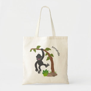 Cute happy baby gorilla cartoon illustration tote bag