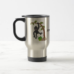 Cute happy baby gorilla cartoon illustration travel mug