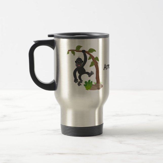 Cute happy baby gorilla cartoon illustration travel mug (Left)