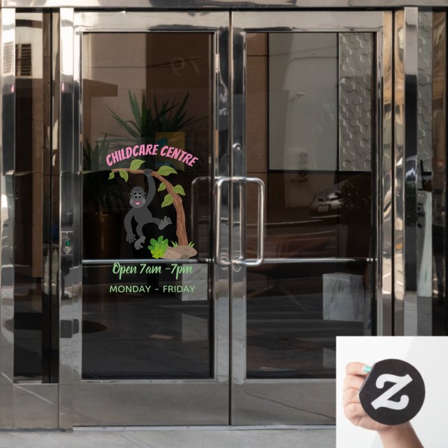 Cute happy baby gorilla cartoon illustration window cling (Office Door)