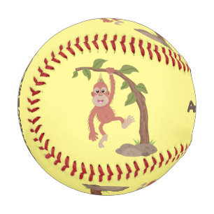 Cute happy baby orangutan cartoon illustration baseball