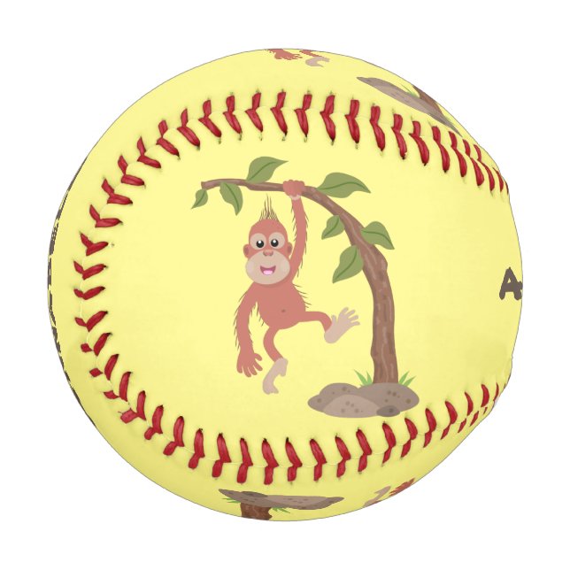 Cute happy baby orangutan cartoon illustration baseball (Front Left)