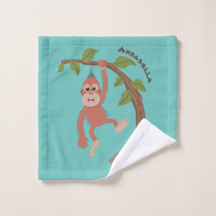 Cute happy baby orangutan cartoon illustration bath towel set