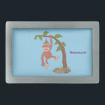 Cute happy baby orangutan cartoon illustration belt buckle<br><div class="desc">This cute orangutan baby is hanging from a tree branch. Drawn in cute cartoon illustration style.</div>