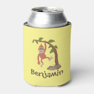 Cute happy baby orangutan cartoon illustration can cooler