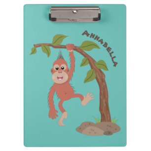 Cute happy baby orangutan cartoon illustration clipboard