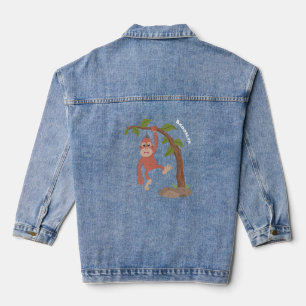 Cute happy baby orangutan cartoon illustration denim jacket