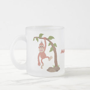 Cute happy baby orangutan cartoon illustration frosted glass coffee mug