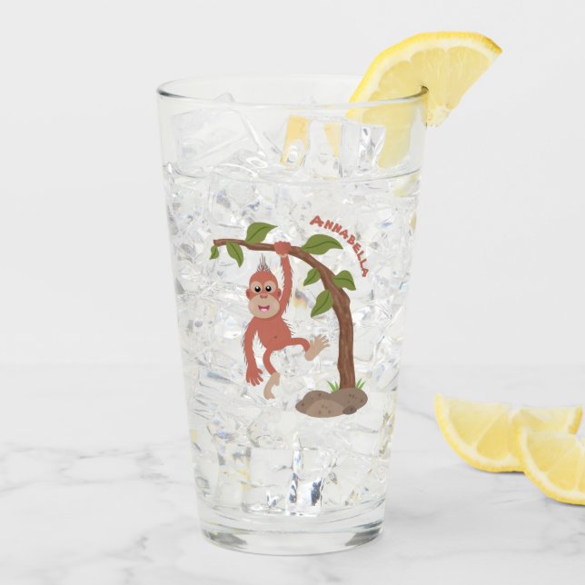Cute happy baby orangutan cartoon illustration glass (Back Ice)