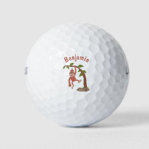 Cute happy baby orangutan cartoon illustration golf balls