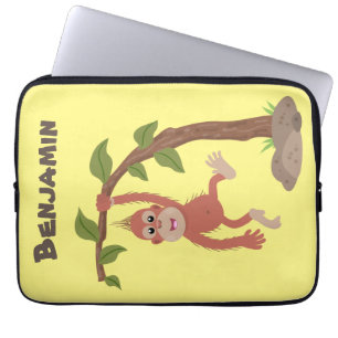 Cute happy baby orangutan cartoon illustration laptop sleeve