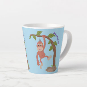 Cute happy baby orangutan cartoon illustration latte mug