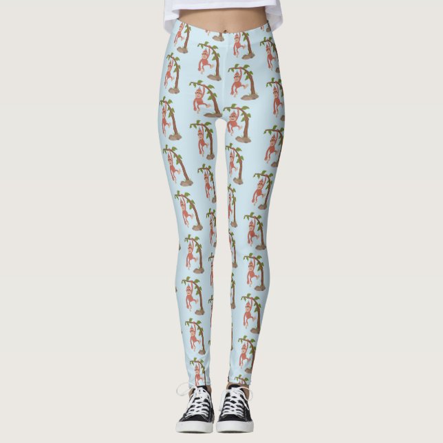 Cute happy baby orangutan cartoon illustration leggings (Front)
