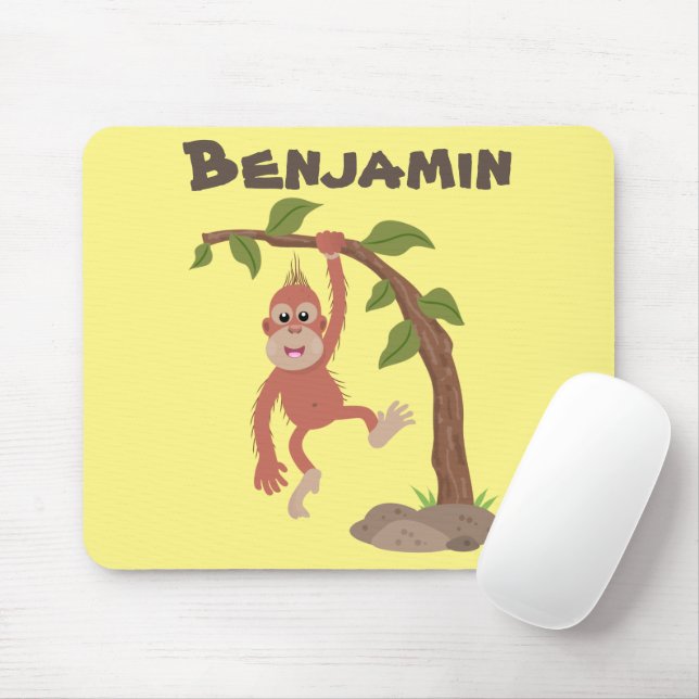 Cute happy baby orangutan cartoon illustration mouse mat (With Mouse)