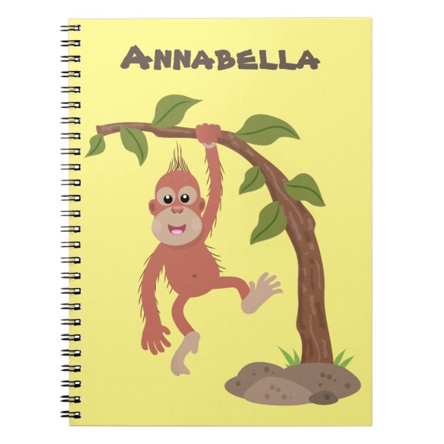 Cute happy baby orangutan cartoon illustration notebook (Front)